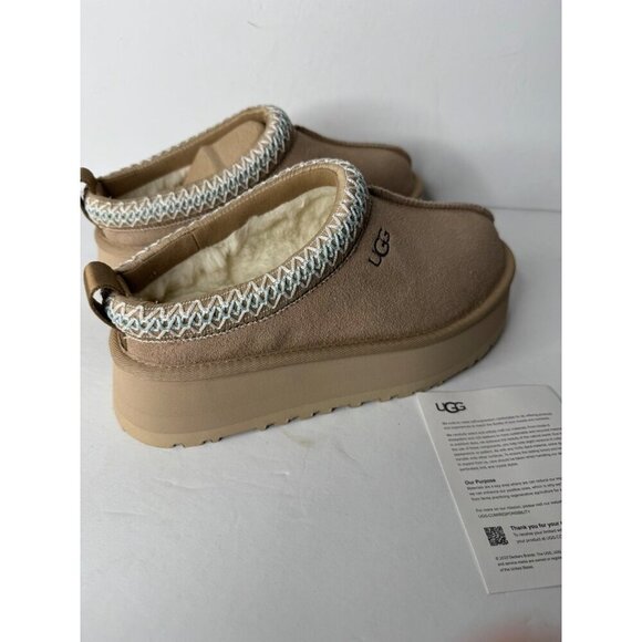 NEW Women's UGG Tazz Platform Slipper Women's US 5 EU 36 SAND Mule Clog Suede - Picture 3 of 5